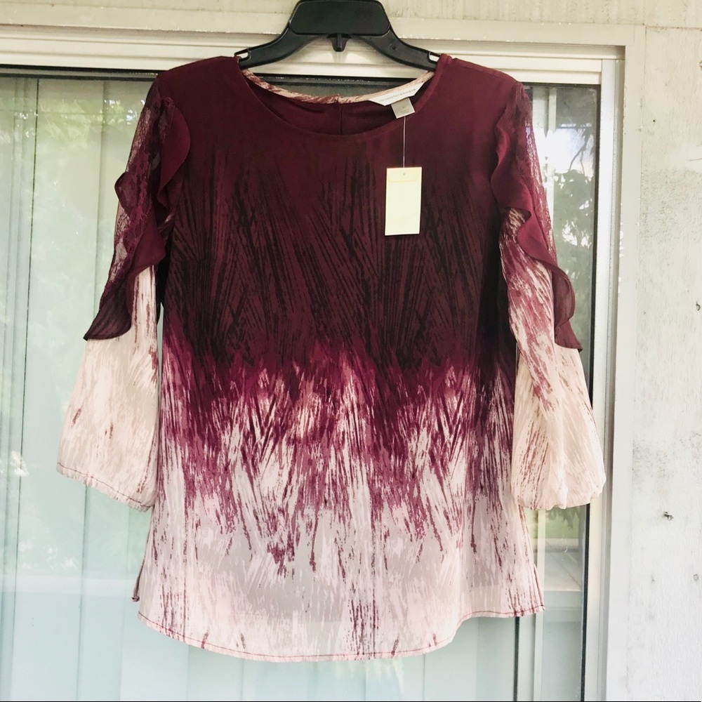 Christopher & Banks Two Tone Ombré Ruffle Blouse M